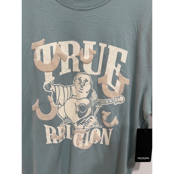 True Religion Other - True Religion Mens Buddha Guitar Puff Print Graphic T-Shirt Blue Green Medium